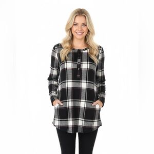 Sophie Rue plaid flannel tunic blouse with pockets